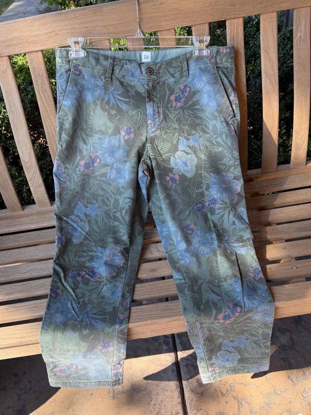 GAP Army Green Floral Girlfriend Chino Pants, Size 12